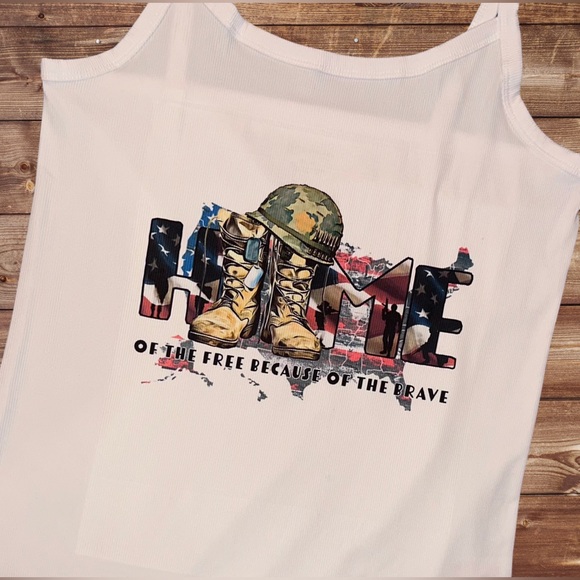 Hand Crafted Home of the Free because of the Brave Tank - Picture 2 of 2
